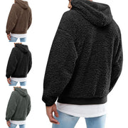 Winter Men's Solid Color Fluffy Wool Hooded Coat Pullover Warm