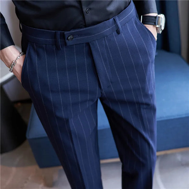 Men's Striped Suit Pants Elastic Autumn New Casual Trousers