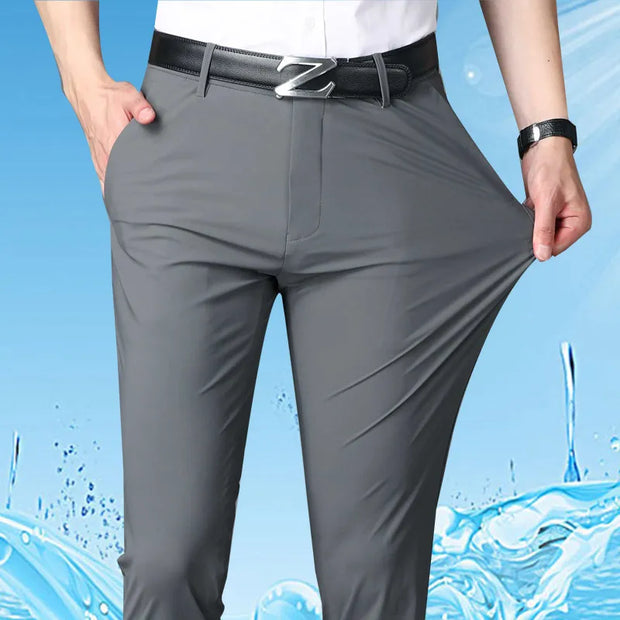 Summer Thin Men's Trousers Four Side Elastic Milk Silk New