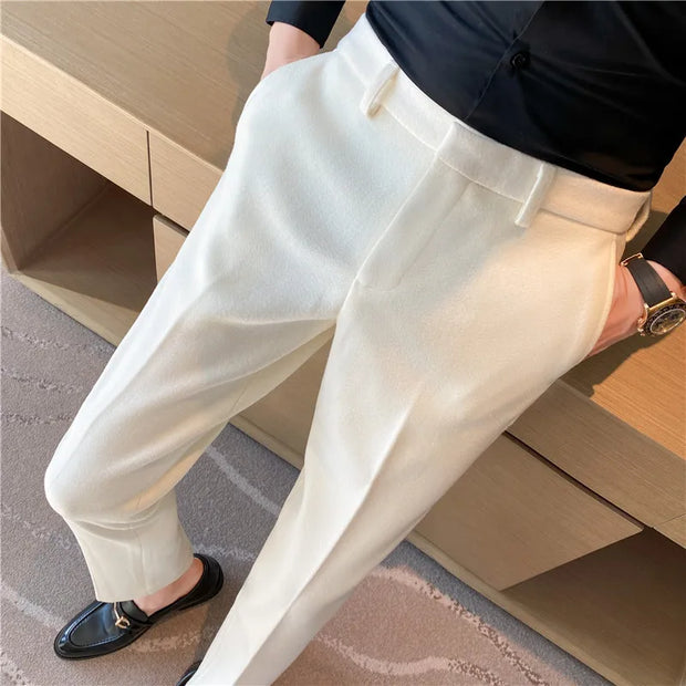 Winter Woolen Office Suit Pants Men Slim British Style