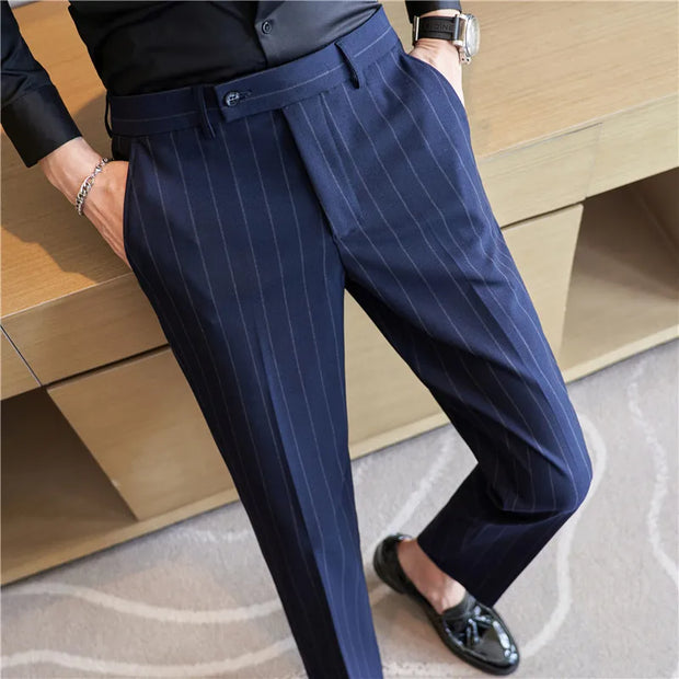 Men's Striped Suit Pants Elastic Autumn New Casual Trousers