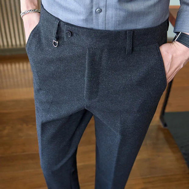 Winter Woolen Office Suit Pants Men Slim British Style