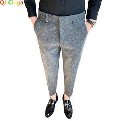 Winter Woolen Office Suit Pants Men Slim British Style