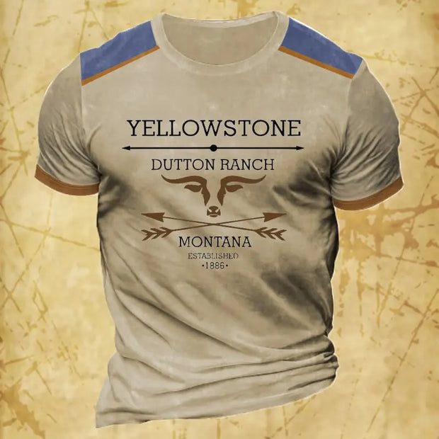 Vintage Men's T Shirt Yellowstone Graphic Print T-Shirt Top Summer Fashion